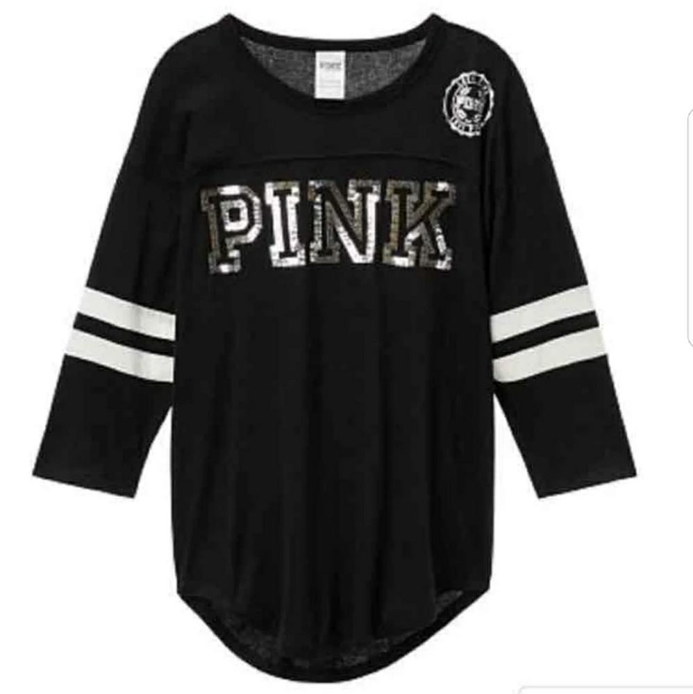 Vs Pink Boyfriend Bling Quarter Sleeve Top